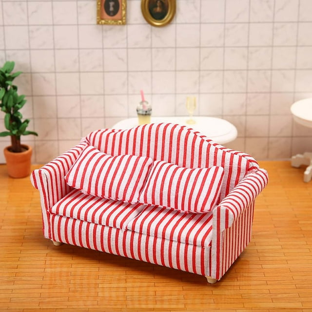 VINOIC Miniature Sofa Model, Small Floral Couch for Dollhouse Display Collectors