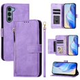 thumbnail image 1 of Case for Motorola EDGE S30 Zipper Wallet Flip Cover with Card Holder, Photo Frame, Kickstand & Lanyard, PU Leather Purple, 1 of 5