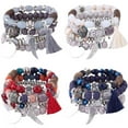 thumbnail image 1 of JINLUO 4Sets Boho Bohemian Bracelets Multilayer Stackable Beaded Stretch for Women Wing Tassel Love Charm Crystal Dangle Natural Stone Engagement Holiday Beach Jewelry Gifts Bracelets Sets, 1 of 6