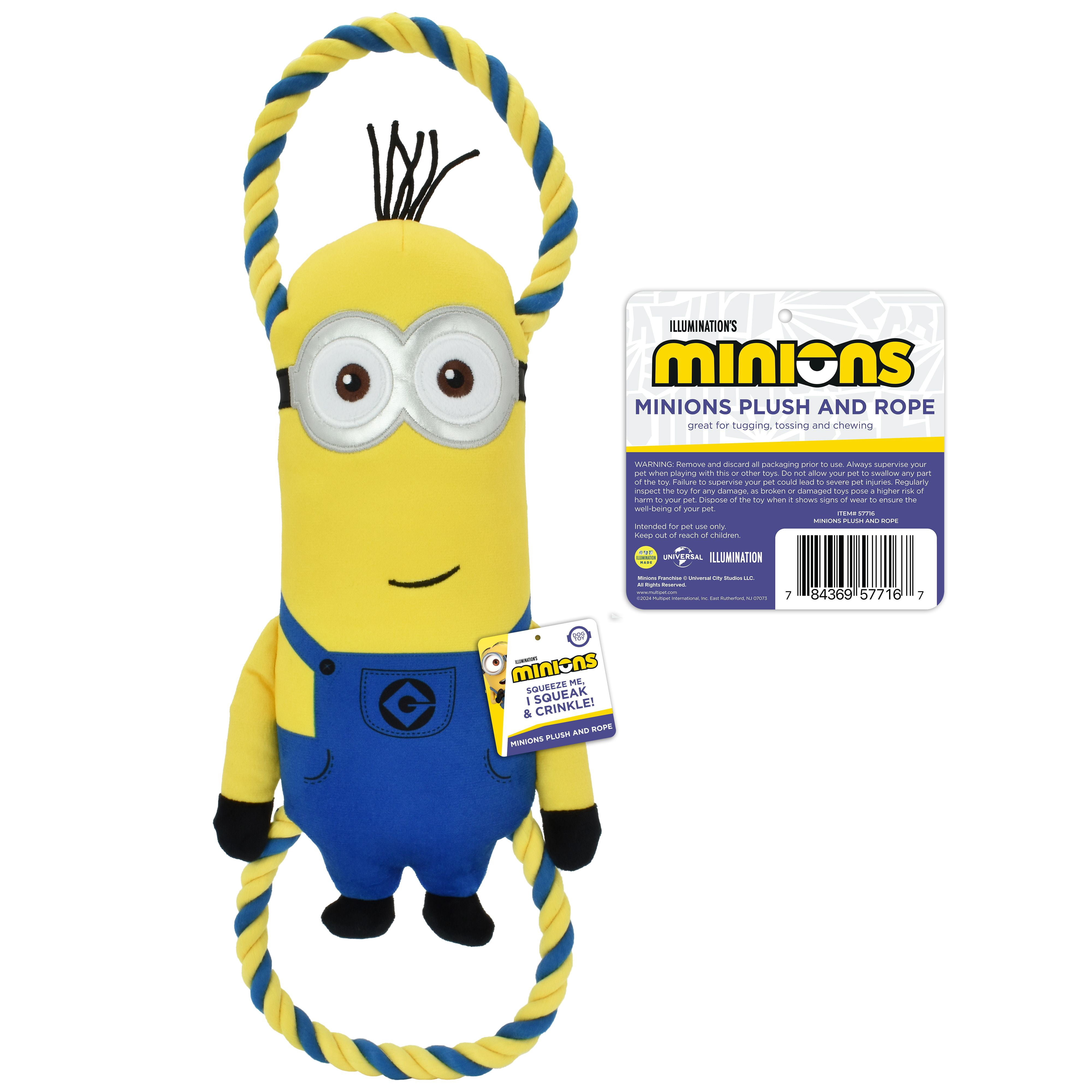 Multipet Minions Kevin Plush and Rope Tug Dog Toy with Squeaker and Crinkle, Large