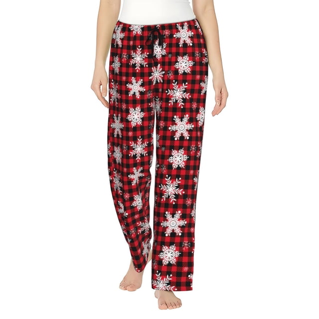 Fotbe Snowflake red plaid Pantalones de Pijama para Mujer, Pantalones de Dormir, Pantalones Pj con Cordón y Bolsillos-X-Large