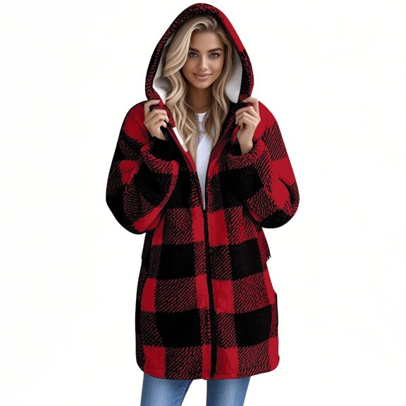 Yokua Women's Flannel Zipper Coat Long Sleeve Plaid Pocket Coat