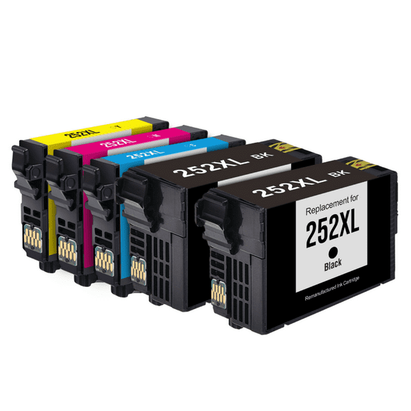 5PK High-Yield BCMY Ink Cartridge for Epson 252XL - Fits Epson WF 3620 3640 7610 7620 7110 7210 7710 7720
