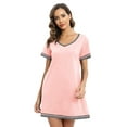 thumbnail image 6 of EFINNY Women's V Neck Nightshirt Cotton Casual Sleepwear Short Sleeve Nightgown with Pockets S-3XL, 6 of 6