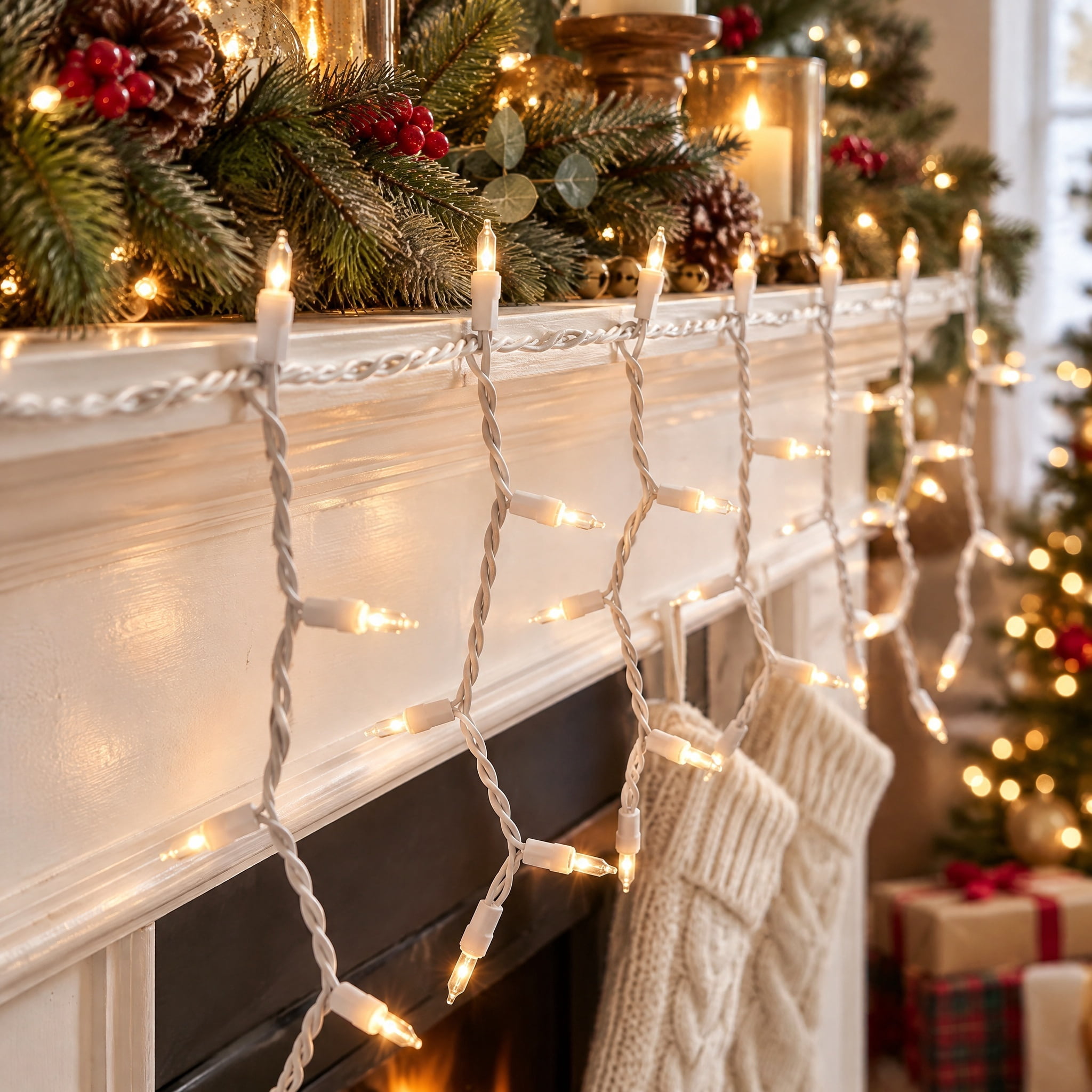 Indoor/Outdoor 500-Count LED Christmas Icicle Lights, Warm White, White Wire, 50', by Holiday Time