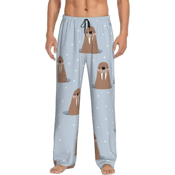 Logiee Playful Walrus Wonders Print Pajama Pants for Men,Men’s Pajama Bottoms,Mens PJ Pants with Pockets & Button Fly-Small