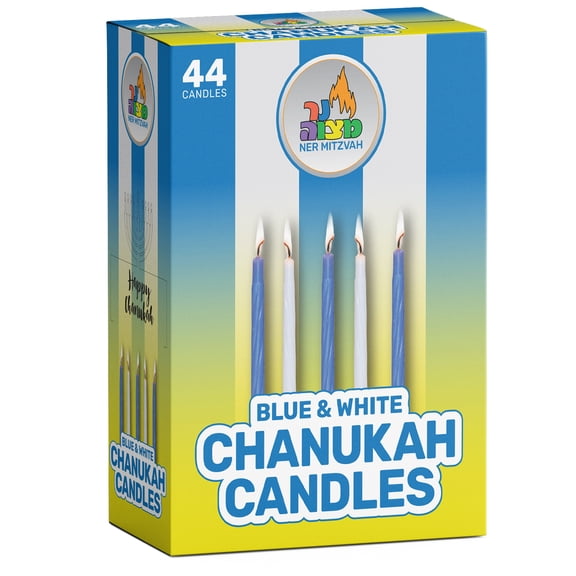 Ner Mitzvah, Blue And White Hannukkah Menorah Candles - Standard Size (44 Count)