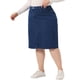 thumbnail image 4 of Falda de mezclilla para mujer de tallas grandes Agnes Orinda con bolsillos laterales, cintura elástica y abertura trasera, falda de jeans 1X azul oscuro, 4 of 7