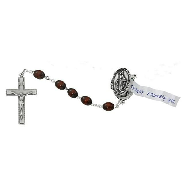 McVan R590DF 6 x 8 mm Prayer Petition Locket Cross Rosary Set- Brown