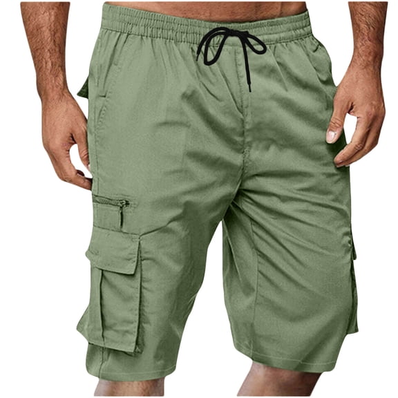 Sevevn Men's Cargo Shorts Elastic Waist Drawstring Multi Pocket Casual Work Shorts Lightweight Breathable Hiking Shorts for Outdoor & Daily Wear Green L