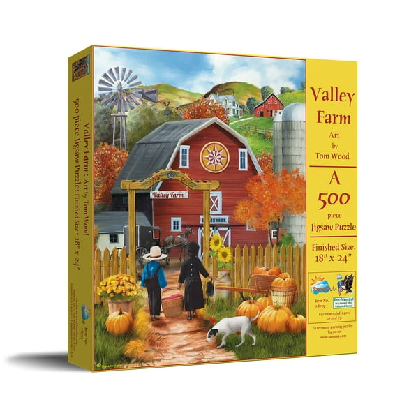 SUNSOUT INC - Valley Farm - 500 pc Jigsaw Puzzle by Artist: Tom Wood - Finished Size 18" x 24" Halloween - MPN# 28755