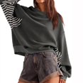 thumbnail image 6 of LEBONYARD Women's Fashion Hoodies & Sweatshirts Long Sleeve,Women's Solid Color Patchwork Striped Top Gray XXL, 6 of 7