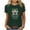 Green, variant on T-shirt for Women, Vintage Print Round Neck Short Sleeve Top with Polyester-Spandex Blend, Breathable Stretch Fabric, Spring Summer Wear, True Size Fit