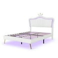 thumbnail image 2 of Queen Size Upholstered Bed Frame with LED Lights, Modern Princess Bed Frame with Crown Headboard, 2 of 8