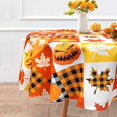 thumbnail image 3 of Fall Halloween Tablecloth, Autumn Maple Leaves Pumpkin Table Cloth Waterproof, Fall Halloween Kitchen Table Decor for Dining Holiday Party 60x60 Inch Round, 3 of 5