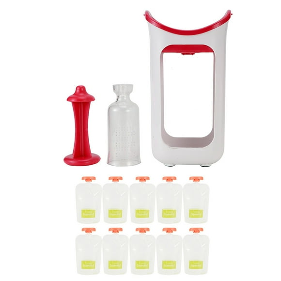 Estación de exprimidor, sistema de prensado y almacenamiento, portátil, para niños, para hacer puré de frutas, bolsas de comida para la cocina del hogar (rojo rosado)