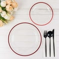 thumbnail image 4 of Efavormart 10 Pack Clear Regal Plastic Dinner Plates With Red Rim, Round Disposable Party Plates - 10", 4 of 10