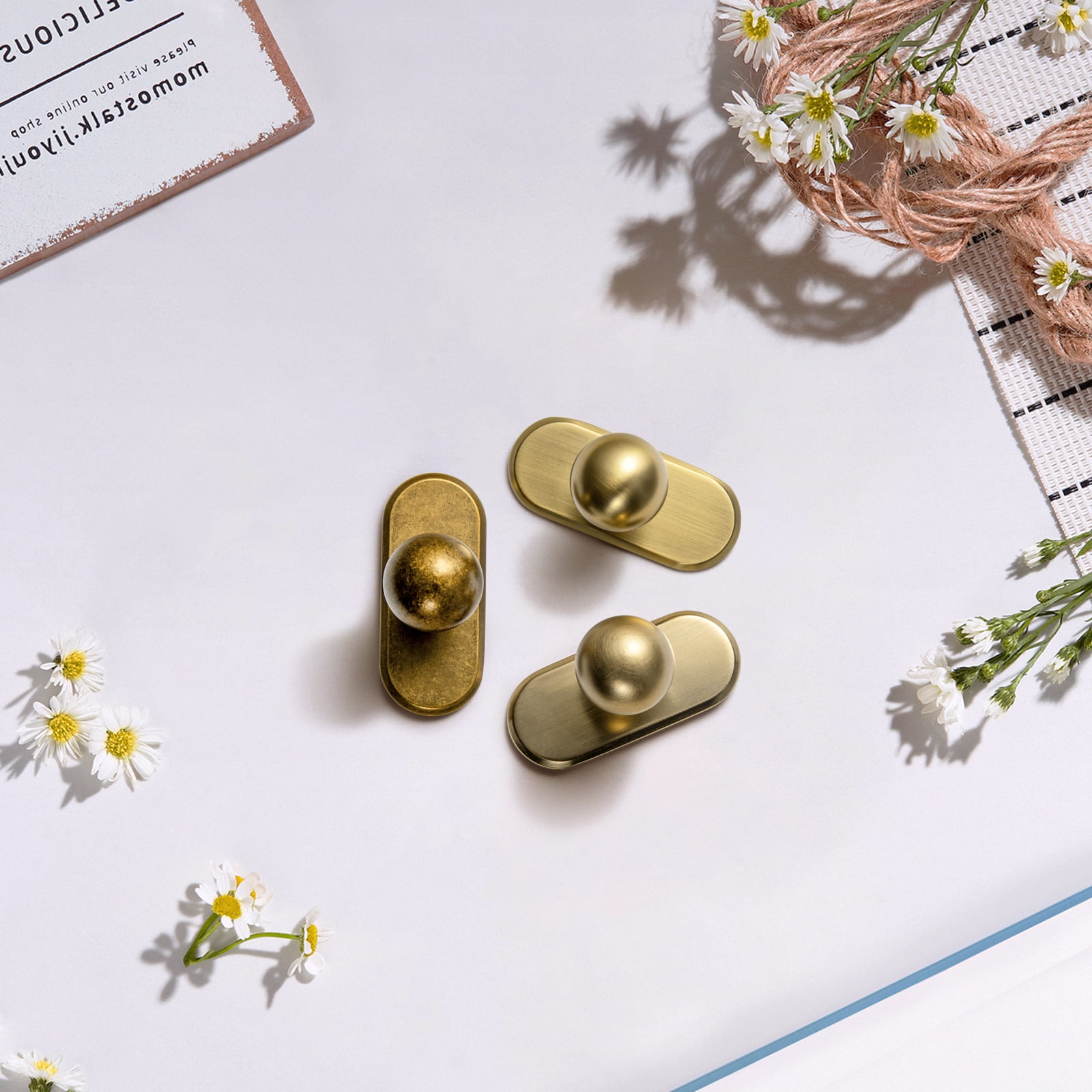 Goo-Ki 6 Pack Antique Brass Cabinet Knobs with Backplate for Drawer Cupboard, 0.94" Dia Drawer Knob Pulls Handle Zinc Alloy Hardware