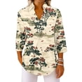 thumbnail image 4 of OIOLOYJM Polo Shirts for Women Floral Print 3/4 Sleeve V-Neck Golf Shirts Spring Lapel Athletic Loose Fit T-Shirt Trendy Business Activewear Khaki 2XL, 4 of 7