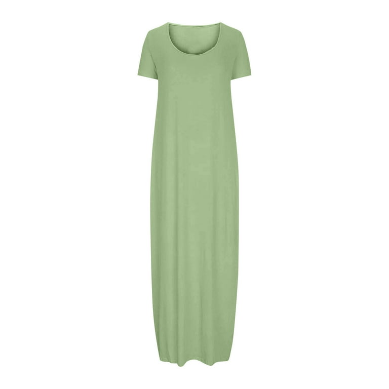 maternity t shirt maxi dress Fnfyfh Womens Plus Size T-Shirt Maxi Dress Short Sleeve Scoop Neck Long Dress Soft Comfy Maternity Dress Nightgown, Women's, Size: 5XL, Green