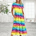 thumbnail image 2 of Penkiiy Women's Summer Casual Short Sleeve Crewneck Tie-dyed Print Swing Dress Flowy Tiered Maxi Beach Dress with Pockets S Multicolor, 2 of 7