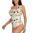 thumbnail image 3 of Yiaed Cartoon Chickens Print Women One Piece Swimsuits Tummy Control One Shoulder Bathing Suits Pattern Ruffle Swimwear-Large, 3 of 8