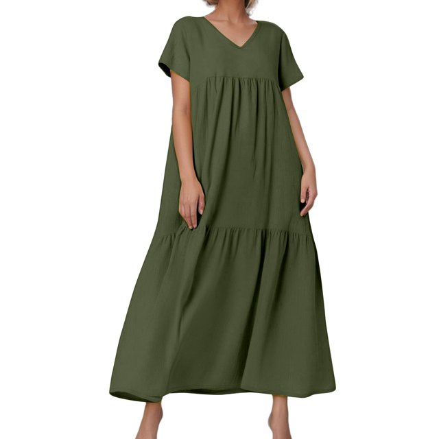 V Neck Irregular Hem Maxi Dress For Women Spring Summer Color Styles In Various Sizes