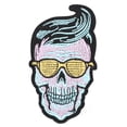 thumbnail image 3 of 6 parches de calavera con diseño de esqueleto para ropa, para planchar, para camisetas, vestidos, pegatinas de tela (calavera con gafas amarillas), 3 of 11