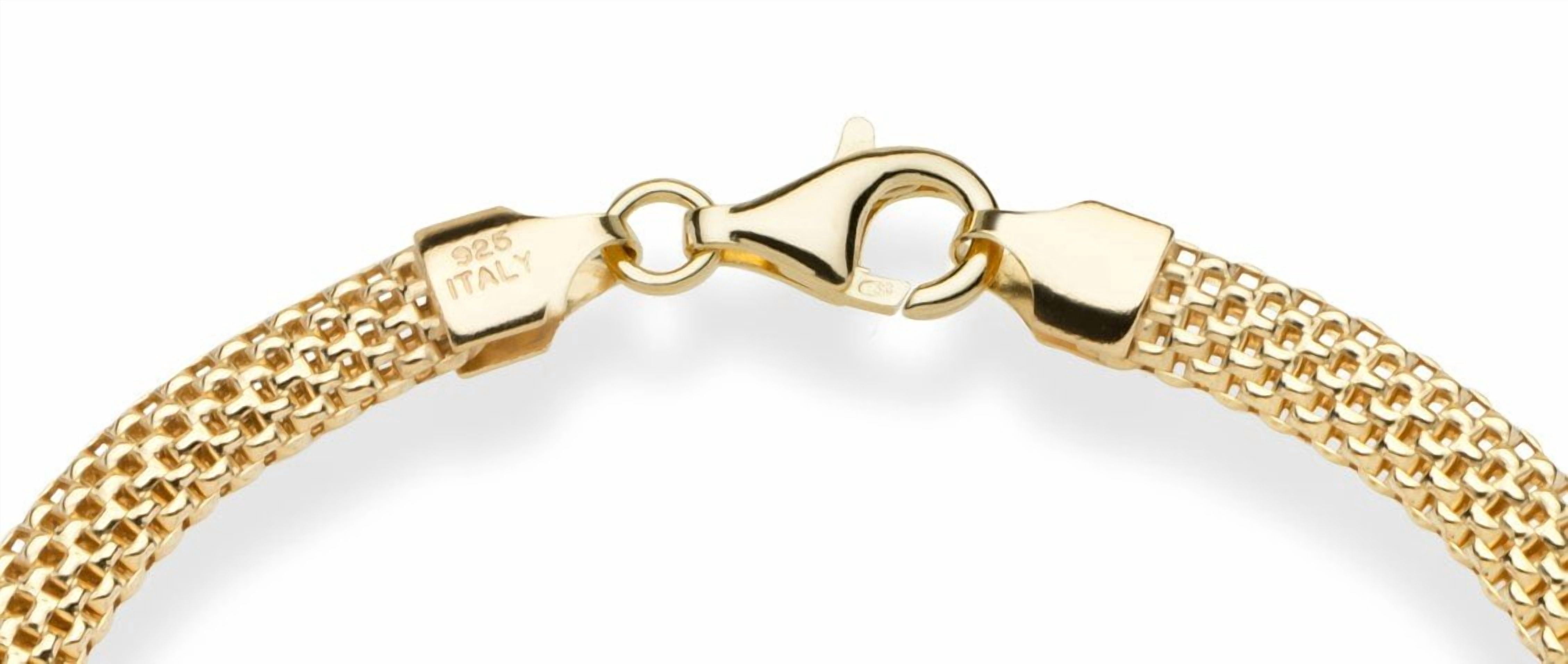 Miabella 18K Gold Over Sterling Silver Italian 5mm Mesh Link Chain Bracelet for Women, 925 Made in Italy (Length 8 Inches)