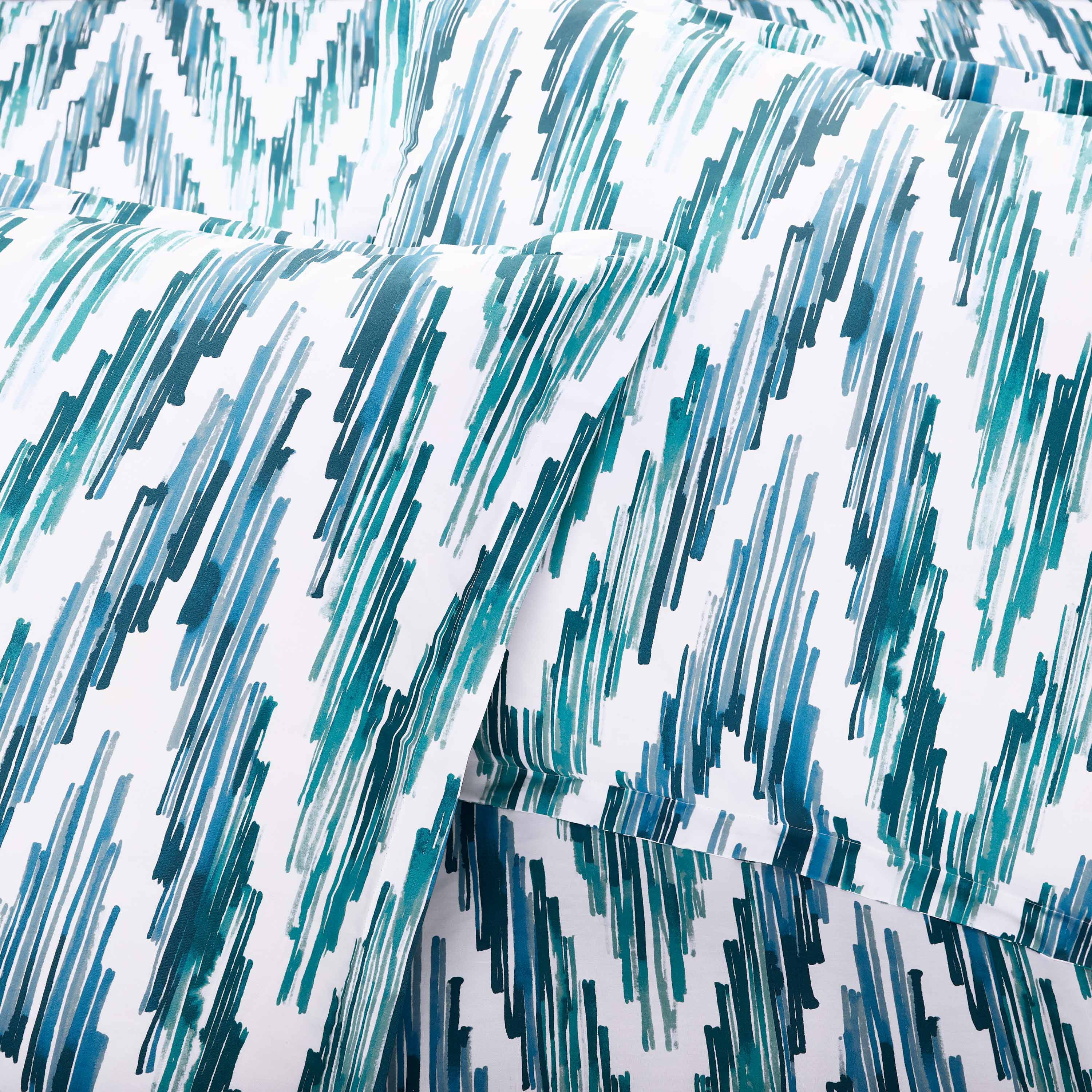Martex Color Solutions Watercolor Chevron Cotton Comforter Set, White/Aqua, Twin/Twin XL
