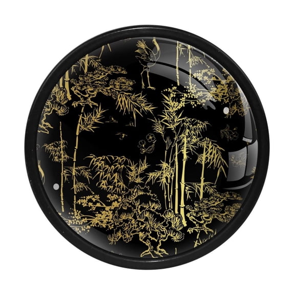 4 Pcs Bamboo Bird Crane Knobs for Kitchen Cabinet Cupboard Dresser Bookcase Drawer Pulls Handles Round Home Decor