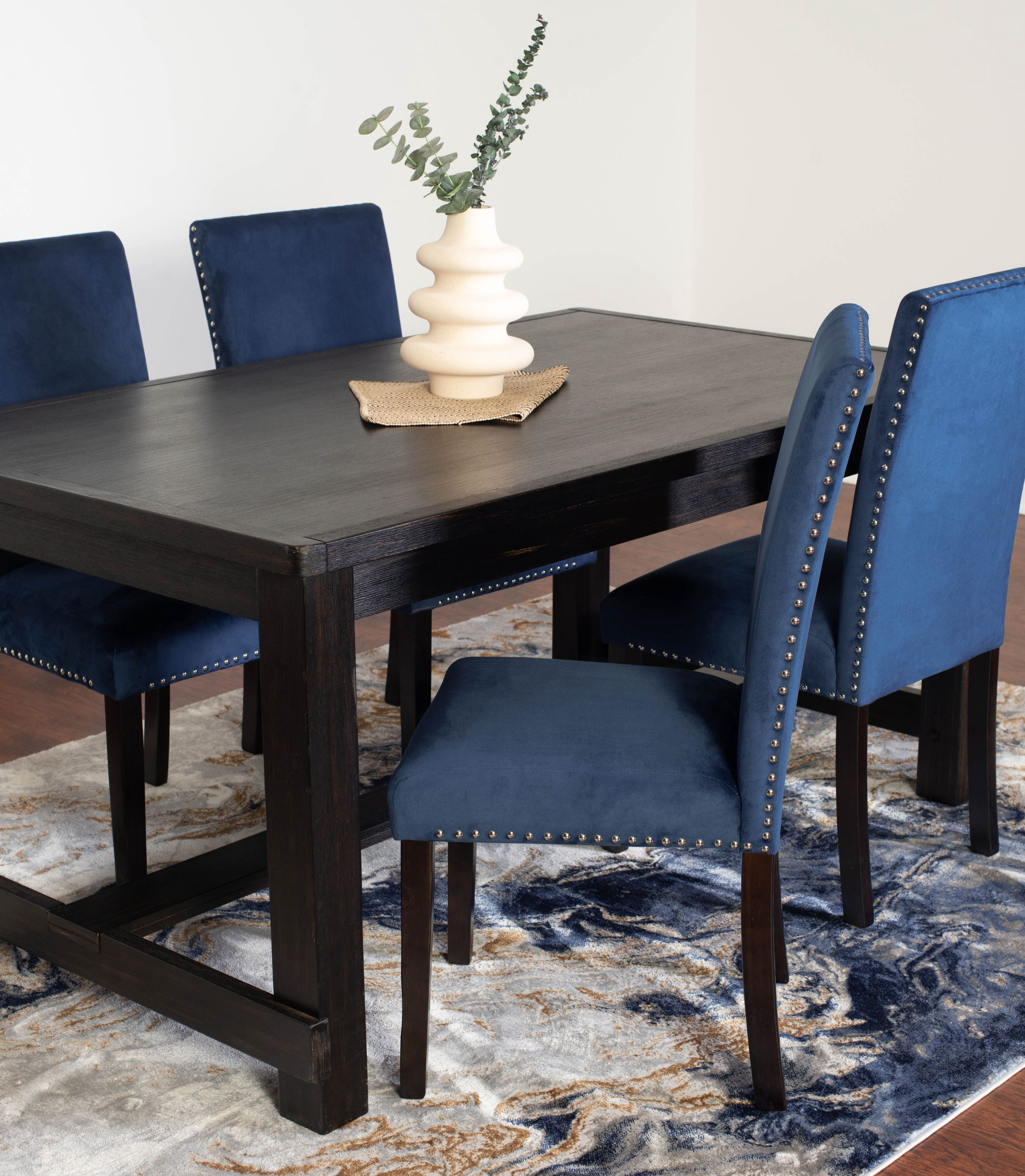 Roundhill Furniture Vanzo Contemporary 5-Piece Dining Set, Dining Table with 4 Stylish Chairs, Blue