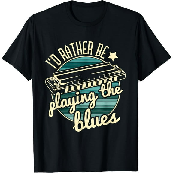 I'd Rather Be Playing The Blues Harmonica Player Harmonicist T-Shirt mens t shirt，black，women，funny，misfits，men，journey