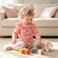 thumbnail image 2 of HCNTES Baby Girl Clothes 3 6 9 12 18 Months Long Sleeve Letter mommy's little Print Ruffle Romper Bodysuit Pants Headbands Sets Cute Baby Girl Fall Winter Outfit, 2 of 8