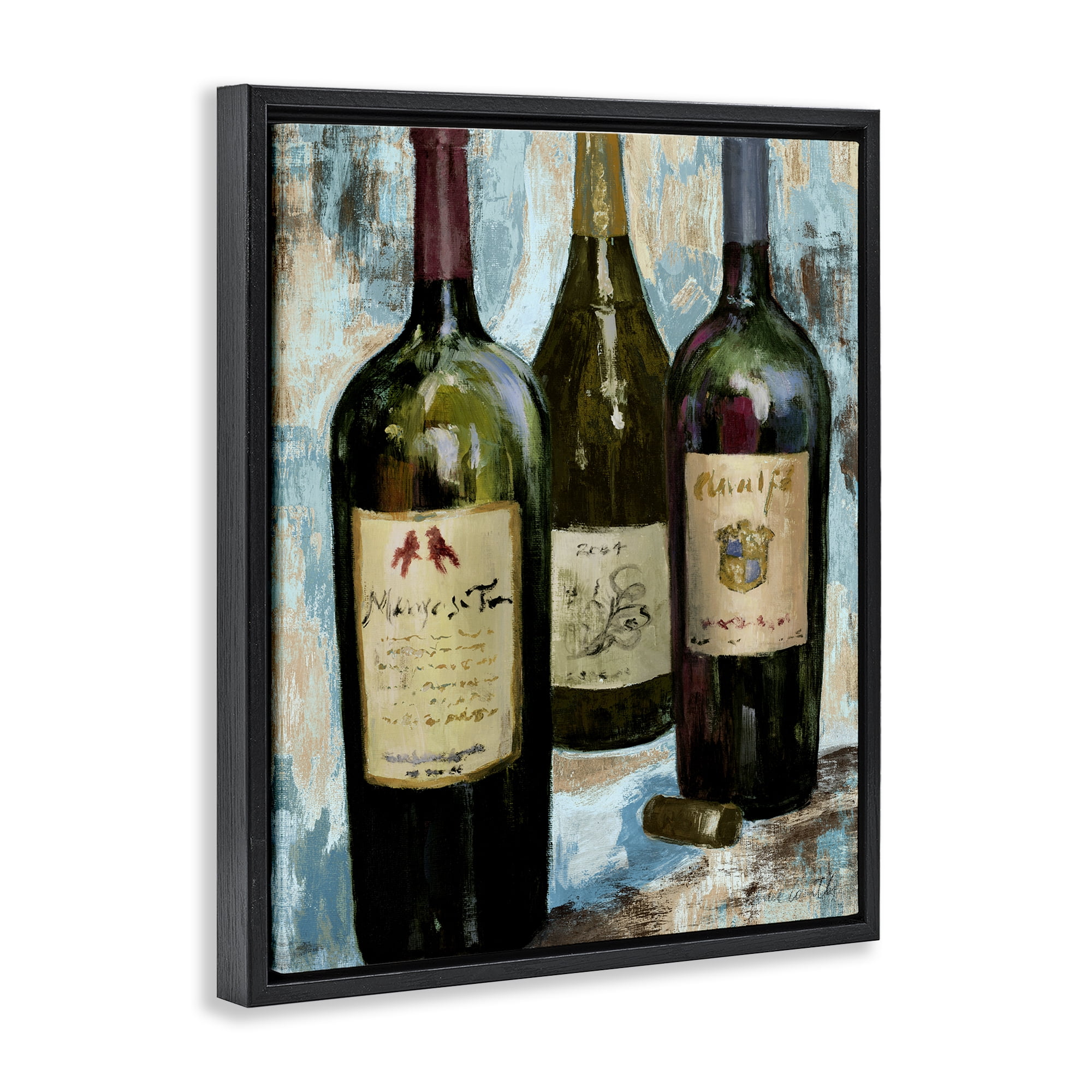 Stupell Industries Labeled Wine Bottle Trio Black Framed Floater Canvas Wall Art, design by Lanie Loreth