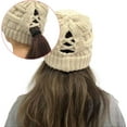 thumbnail image 7 of BEIPEGIN 2 Pack Ponytail Hats for Women Criss Cross Winter High Messy Bun Beanie Hat with Ponytail Hole (Colorful Black & Rice), 7 of 7