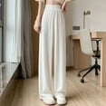 thumbnail image 4 of HomeGardon Pants for Women Womens Solid Color High Waist Hanging Loose Straight Leg Casual Ice Silk Wide Leg Pants,S-XXL, 4 of 5