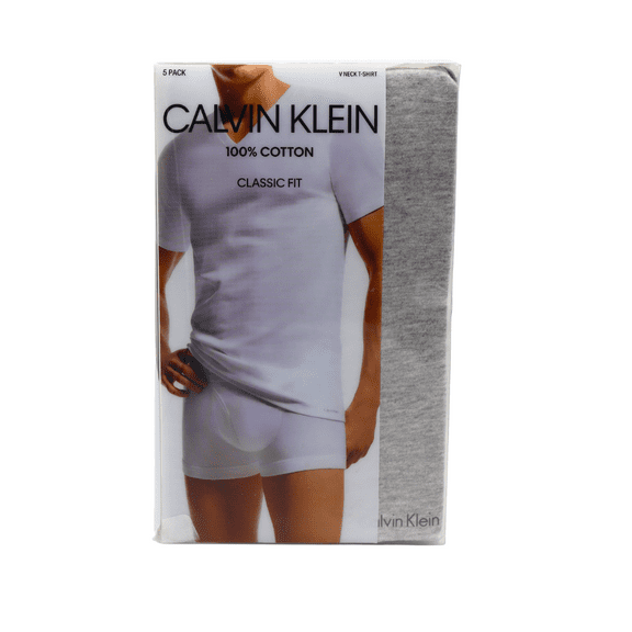 Calvin Klein Men's 5-Pack Slim Fit V-Neck Cotton T-Shirts, White/Grey, Sz-Small