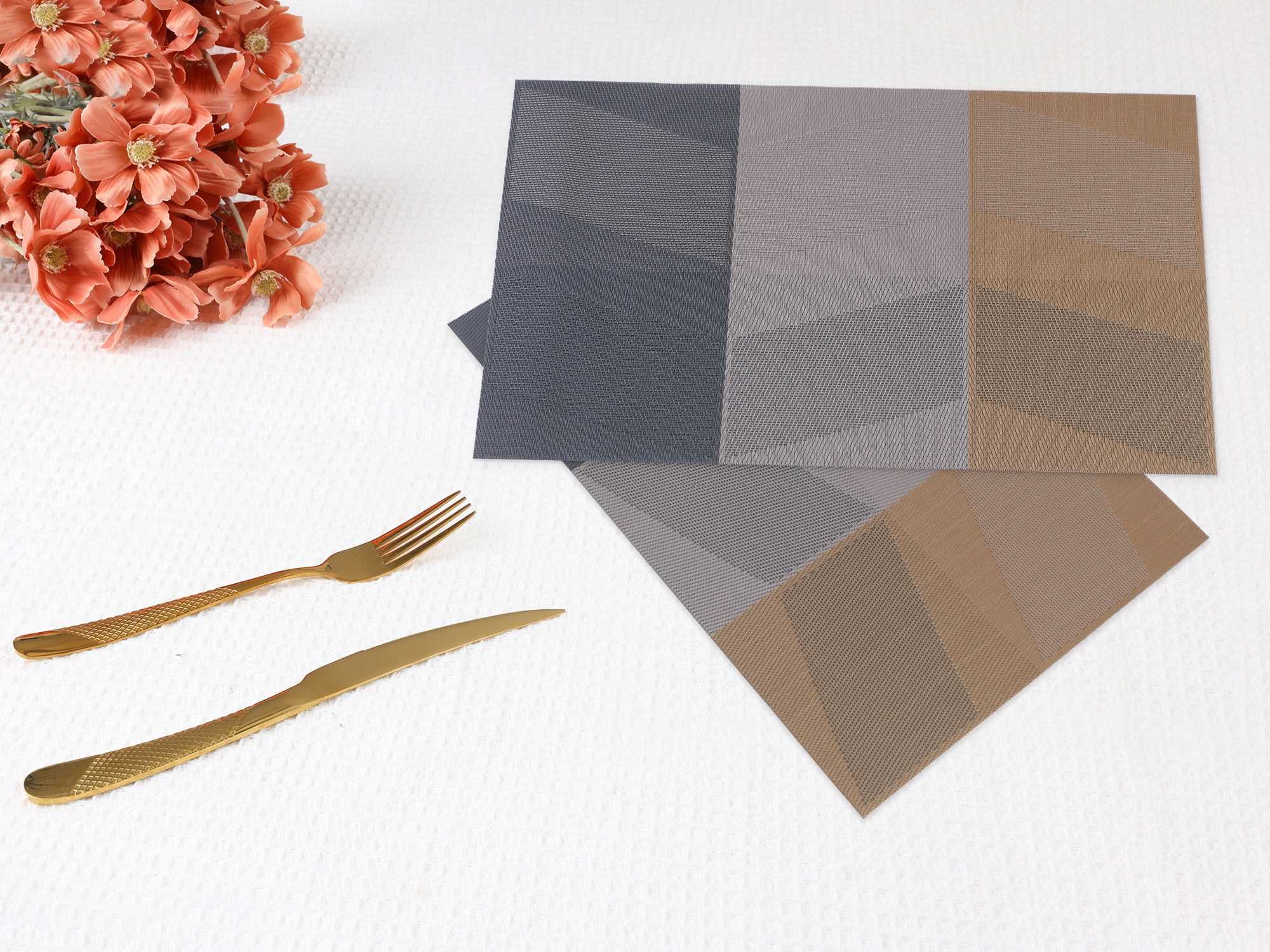 Unique Bargains Set of 6 Placemats for Dining Table Decor Wipeable Table Mat Brown
