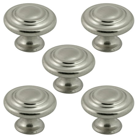 5 Pack of Brushed Satin Nickel Cabinet Hardware Round Multi-Ridged Ring