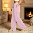 thumbnail image 6 of Tqcoqu Women's Contrast Waist Fuzzy Fleece Wide Leg Pants Drawstring Elastic Waist with Pockets Warm Casual Long Trousers, 6 of 6