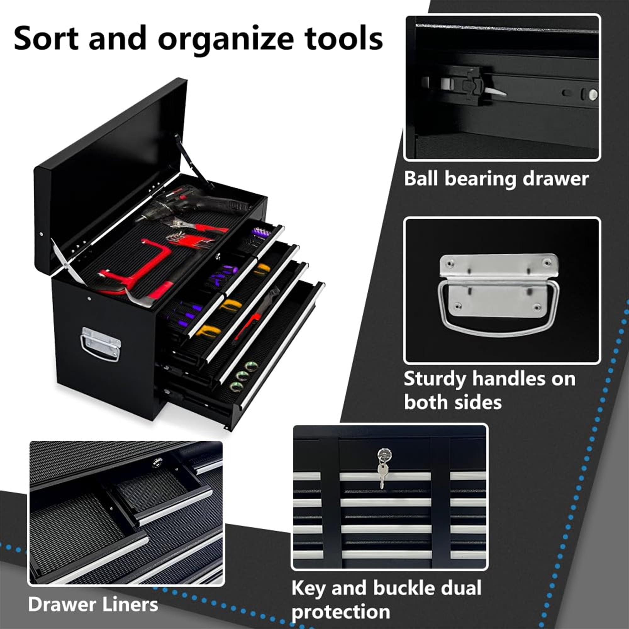Aukfa Tool Box, 2 in 1 Steel Rolling Tool Chest & Cabinet on Wheels for Garage, 8-Drawers, Black