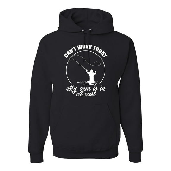Wild Bobby, Can't Work Today My Arm Is In A Cast, Fishing, Unisex Graphic Hoodie Sweatshirt, Black, Small