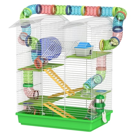 Hamster Cage 5 Tier 18.5", Small Animal Cage for Gerbil & Rat, with Tubes & Wheel - Green