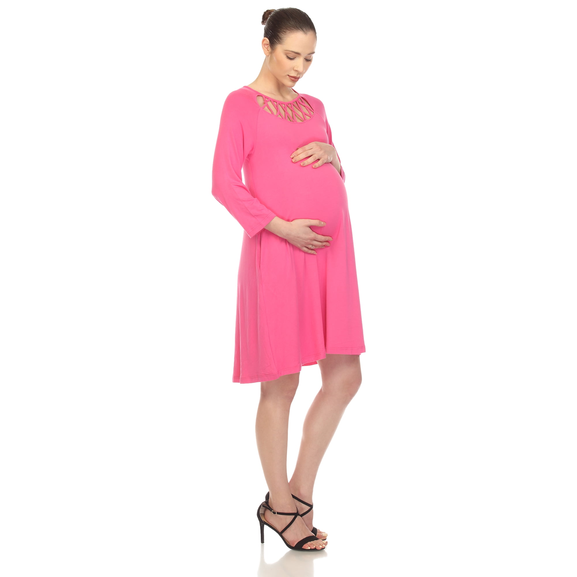 White Mark Women's Maternity Cross Neckline Swing Dress