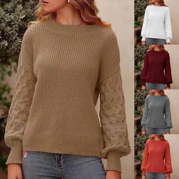 Swuxness Women's Base Layer Knitted Sweater, Women Long Sleeve Sweater Top, Women's Solid Color Crew Neck Loose Soft Comfortable Pullover Lightweight Sweaters White, L