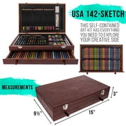 U.S. Art Supply 162-Piece Deluxe Mega Wood Box Art Painting and Drawing Set Artist Painting Pad, 2 Sketch Pads, 24 Watercolor Paint Colors, 24 Oil Pastels, 24 Colored Pencils, 60 Crayons, 2 Brushes