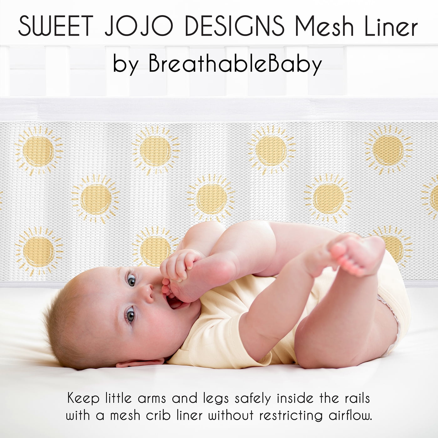 Sweet Jojo Designs + BreathableBaby Boho Sun White and Mustard Boy, Girl, Unisex/Gender Neutral Breathable Mesh Crib Liner