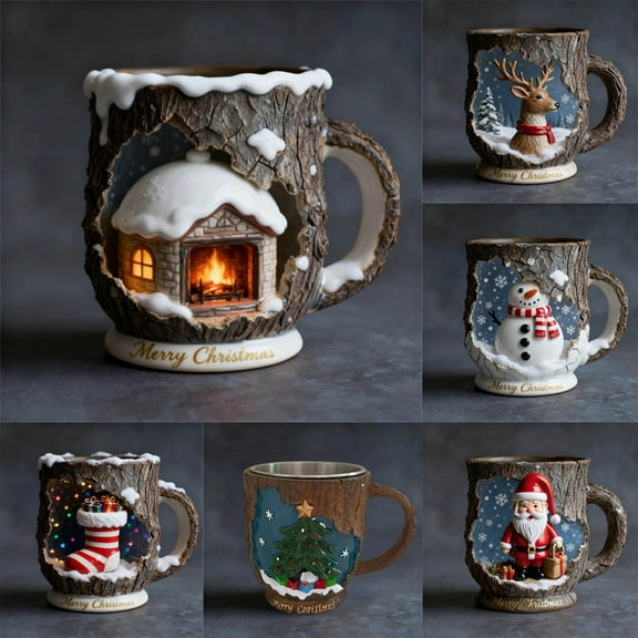 Christmas Magic Woodland Crackle Mug - Ceramic Coffee Tea Cup, Heat-Activated Crackle Design for Home, Office & Holiday Use, Microwave & Dishwasher Safe, Festive Forest Themed Print, 3.7*4.3in, F