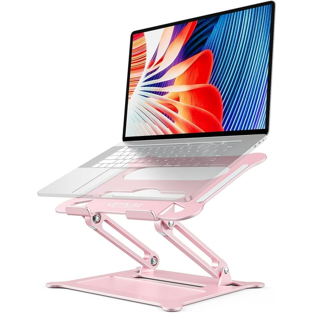 Adjustable Laptop Stand Ergonomic with Rotating Base Foldable & Portable Laptop Riser Compatible with MacBook Dell HP Lenovo and Other Laptops (Silver)